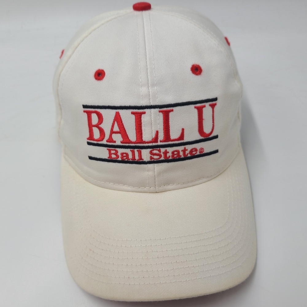 Vintage Ball State Cardinals Hat Snapback The Game Split Bar White Red NCAA Men